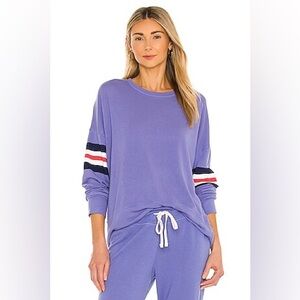 Revolve X Sundry 3 Color Stripe Sweatshirt In Iris Size Small NWT